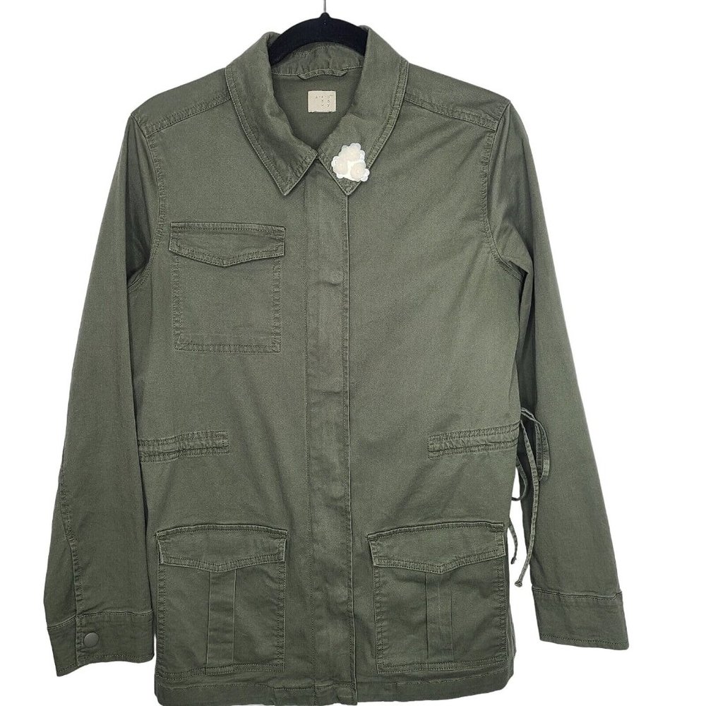 A New Day Womens Jacket Size M Pockets Green Military Style Long Sleeve Coat